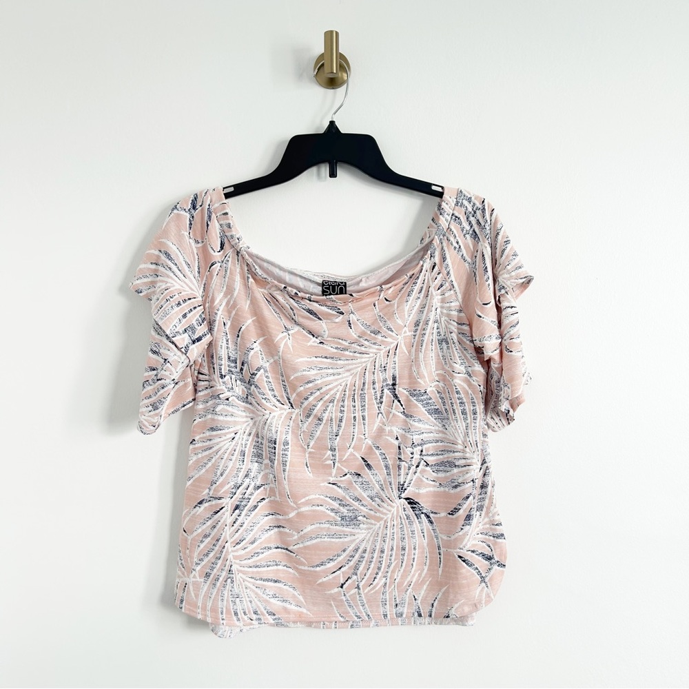 Clara Sun Woo Pink Palm Print Off the Shoulder Blouse Size Small (S)